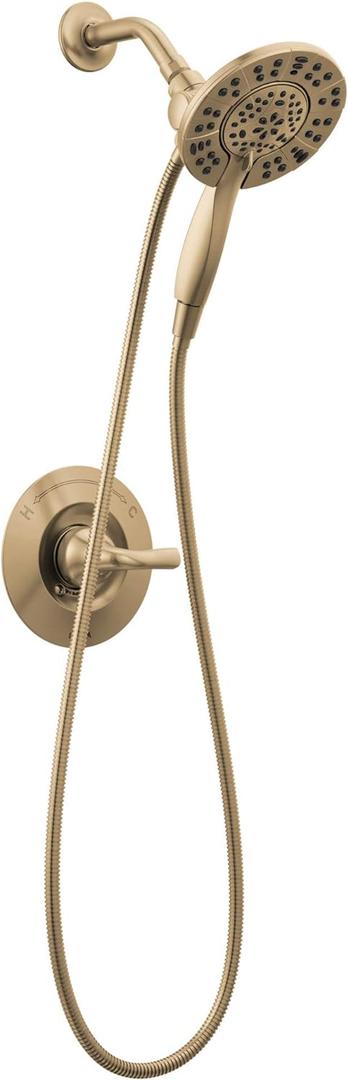 Delta Arvo 14 Series Brushed Gold Shower Faucet Set with In2ition 2-in-1 Dual Shower Head with HandHeld Spray Combo, Valve Trim Kit, Champagne Bronze 142840-CZ-I (Valve Included)