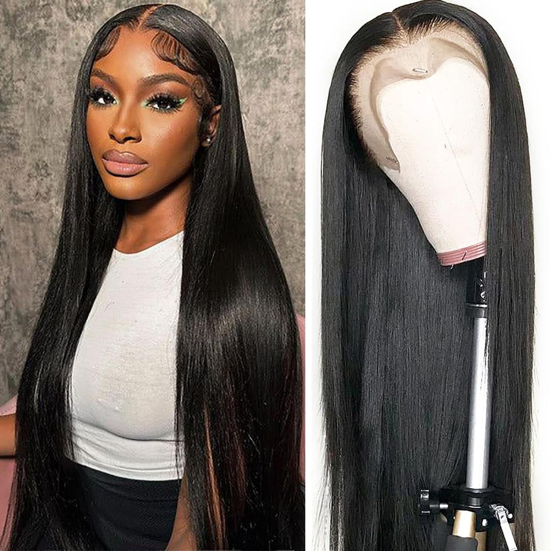 Straight Lace Front Wigs Human Hair Pre Plucked 180% Density 13x4 HD Lace Frontal Glueless Wigs Human Hair for Women Natural Black Color 22 Inch