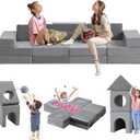 22Pcs Modular Kids Play Couch, 1000+DIY Creativing Playroom Furniture for Kids, Toddler Couch, Convertible Foam and Floor Cushion for Boys and Girls, Grey 2