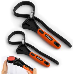 AV Steel Rubber Strap Wrench 2pcs, Adjustable Oil Filter Strap Wrench with Reinforced Belt, Max Diameter 4" and 6", Perfect for Removing Oil Filters, Hard-to-reach Pipes, Jars, Plumbing