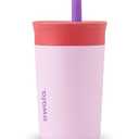 Owala Kids Insulation Stainless Steel Tumbler with Spill Resistant Flexible Straw, Easy to Clean, Kids Water Bottle, Great for Travel, Dishwasher Safe, 12 Oz, Pink and Purple (Lilac Rocket)