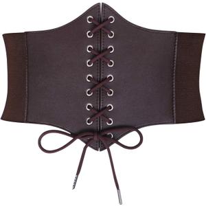 JASGOOD Womens Elastic Costume Waist Belt Lace-up Tied Waspie Corset Belts for Women (Fit Waist Size 23"-26", Coffee)
