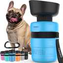 lesotc Dog Water Bottle, Portable Water Dispenser with Bowl, Leak Proof Pet Travel Squeeze Bottle, Puppy Essentials Dog Stuff Accessories for Outdoor Walking, Hiking, Camping (18 Ounces, Blue)