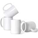 16 OZ Porcelain Coffee Mugs, Classic Blank Ceramic Cup with Large Handle for Tea Latte Cappuccino, Set of 4, White