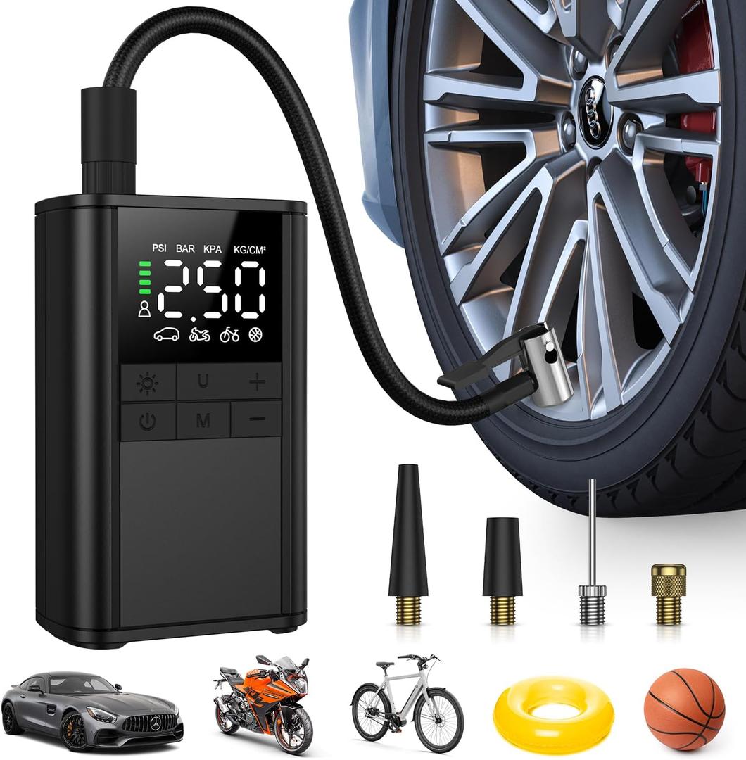 ORIA Tire Inflator Portable Air Compressor, 150 PSI Air Pump for Car Tires, Electric Bike Pump with Digital Pressure Gauge, LED LightAuto Shut-Off for Car, Motorcycle, Bicycle, Balls