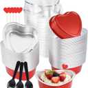 NPLUX 3.5 oz Valentines Gifts Heart Shaped Cake Pans with Lids, Disposable Aluminum Mini Cake Pans for Baking and Takeout, Oven Safe 425F, Perfect for Valentine's,Party,Wedding Dessert50 Pack