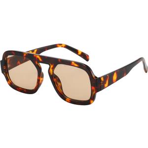 Trendy Square Aviator Sunglasses for Women Flat Top Designer Stylish Frame Sun Glasses Vintage Shades (Tortoise Frame/Light Brown Lens)