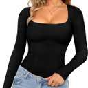 LODAY Tummy Control Shapewear Tank Top Square Neck Long Sleeve Top Slimming Body Shaper Compression Tanks for Women (Large, Black)