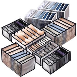 9 Pack Wardrobe Clothes Organizer for Drawers, Foldable Clothes Drawer Mesh Separation Box, Drawer Dividers for Clothes Pants Jeans T Shirt (2Jeans+2Bra+(Legging+Shirt+Panties+Sock)*1)