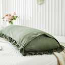 Shabby Chic Olive Green Body Pillow Cover - 20x54in Long Pillowcase with Ruffled Fringe Decor