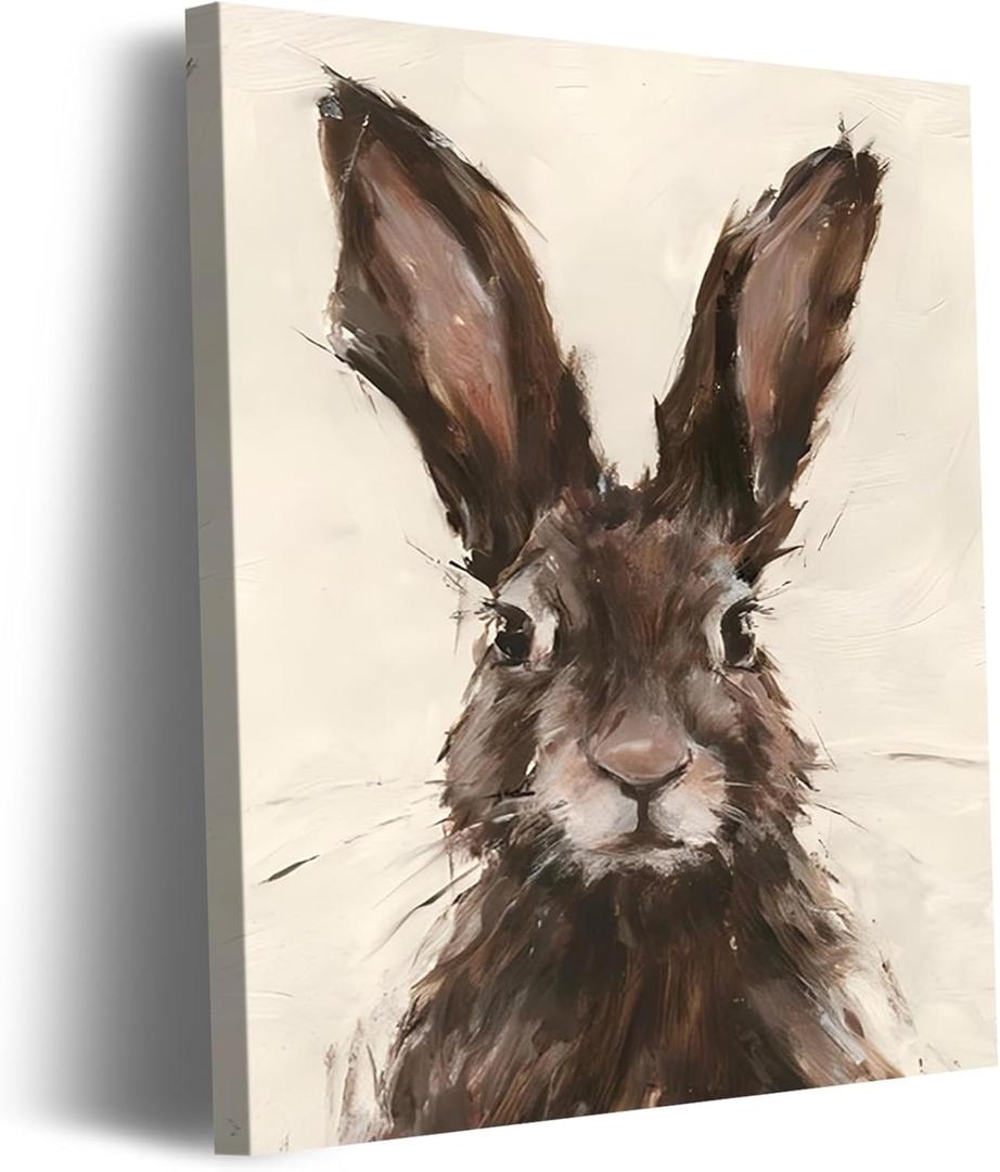 FLZYKGPA Painting Prints Brown Rabbit Canvas Wall Art - Neutral Tone Brushstroke Bunny Portrait, Modern Rustic Decor for Living Room Gallery Kitchen, High Definition Print Ready to Hang Artwork (8"L x 12"W, Picture 3)