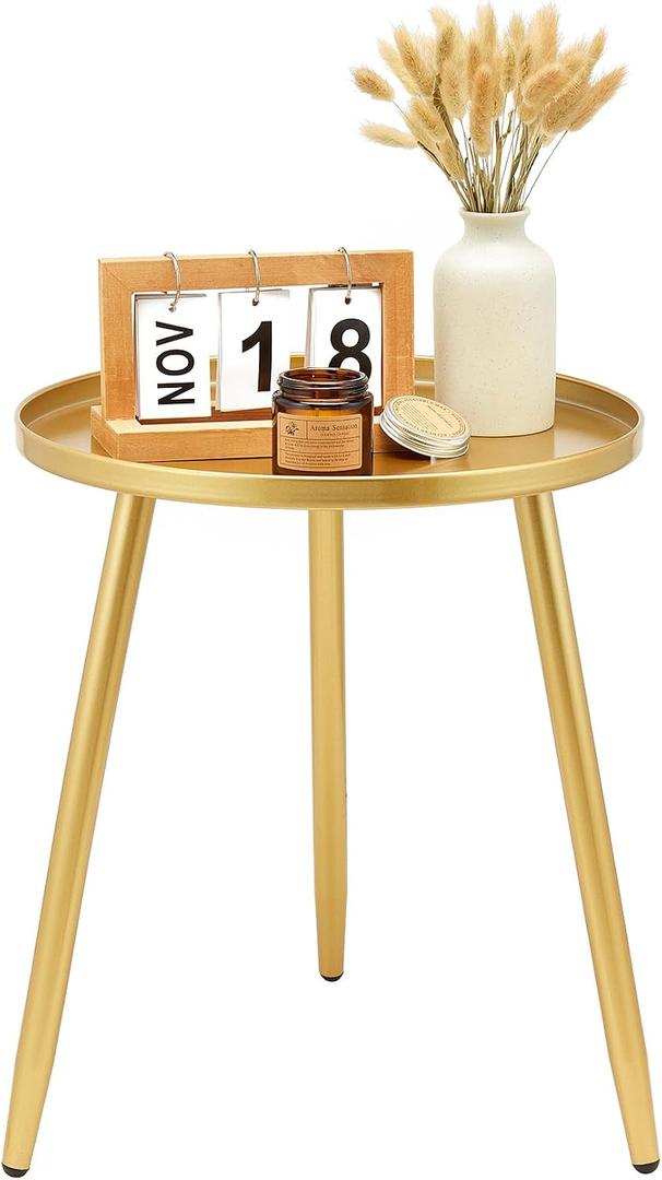 Round End/Side Tables for Living Room, Ideal for Any Room-Side Tables Living Room, Bedroom, Gold Plant Stand Balcony, Modern Coffee/Accent Table, 15.8D x 15.8W x 18.9H in