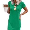 Ladiyo Women T Shirt Dress Summer Fashion Mini Crew Neck Short Sleeve Solid Color Casual Dresses with Pocket Large