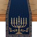 Artoid Mode Candle Menorah Hanukkah Table Runner, Hexagram Chanukah Holiday Kitchen Dining Table Decoration for Home Party Decor 13x72 Inch (Blue)