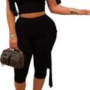 CXXQ Sexy 2 Piece Outfits Off Shoulder Self Tie Crop Tops and Capri Legging Set Tracksuits Clubwear (Medium, Black)