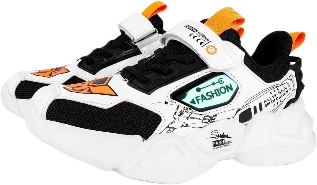 WZRUISEN Kid Boys Girls Lightweight Breathable Sneakers Strap Athletic Tennis Shoes for Running Walking, White 1 Big Kid