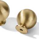 khtumeware 2-Pack 100% Solid Brass Cabinet Knobs, Round Ball Gold Knobs for Dresser Drawer, 1.25-Inch Diameter,Sphere Cabinet Pulls, Brushed Brass Finish