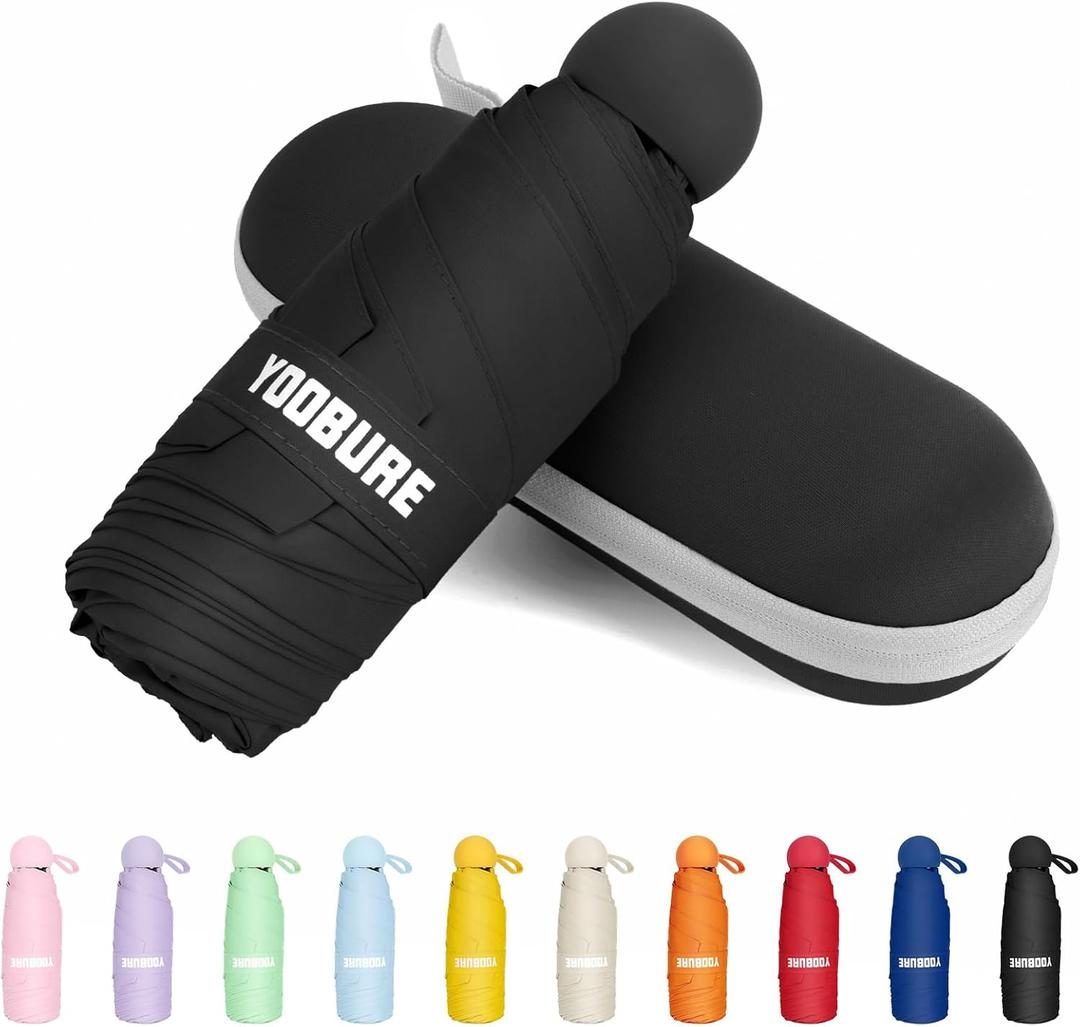 Yoobure Travel Umbrella Portable Compact Umbrellas, Pocket Mini for Purse, Umbrellas for UV Sun & Rain Small for Backpack, Umbrella with Case Folding for Kids Women (Black)