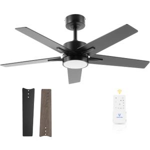 Ceiling Fan with Light Remote: 42 Inch Modern Fans with Dimmable Tri-Color Temperature LED - Quiet Reversible DC Motor for Living Room BedroomMatte Black