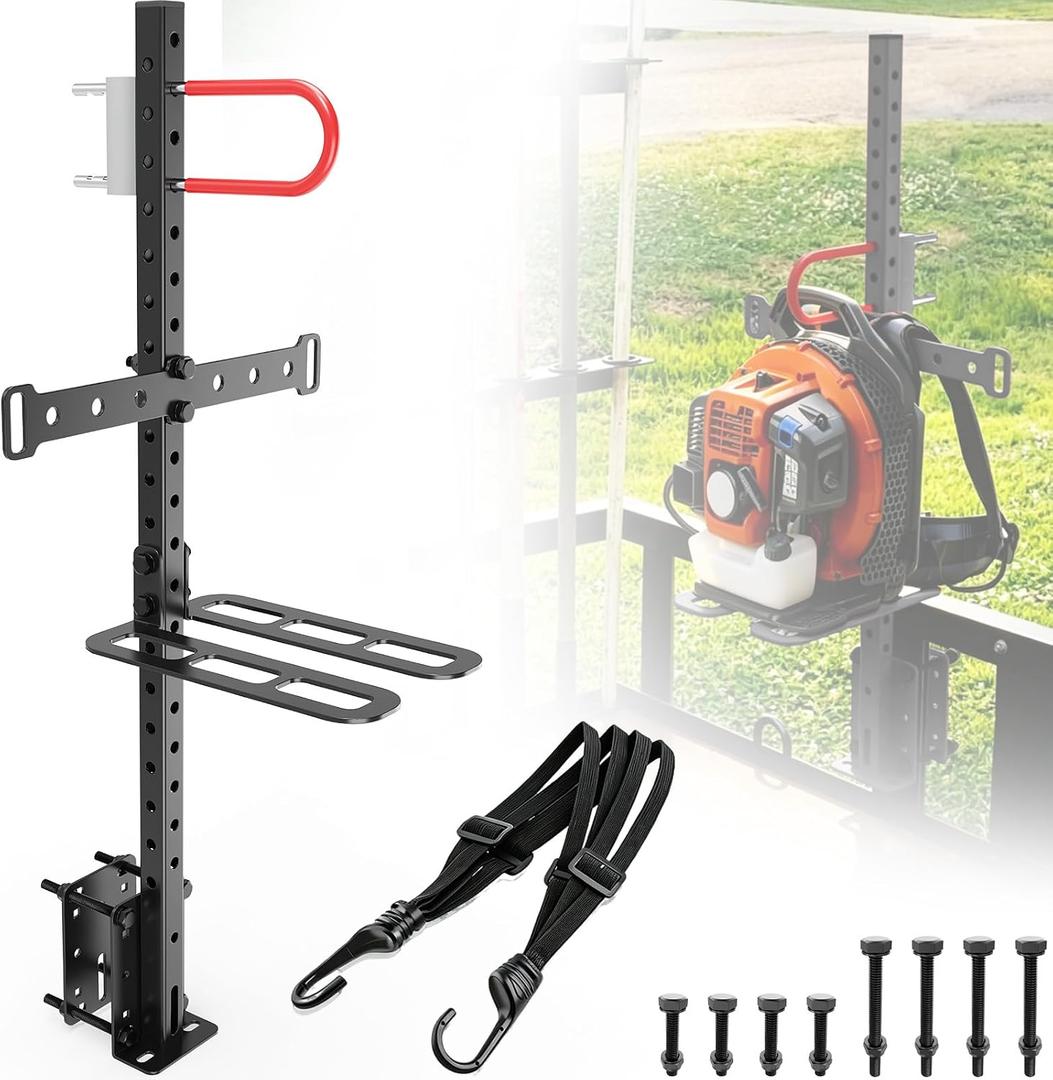 Backpack Blower Rack for Trailers with Lock, Height Hold Base Adjustable Fits 16"-25" Blowers,Backpack Leaf Blower Rack Anti-Theft Design for Open Trailers (Black)