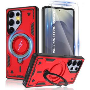Gritup for Samsung Galaxy-S25 Ultra Case with Magsafe & [HD Screen Protector2], 360Metal Rotated Kickstand,Military Grade Shockproof Protective for Galaxy S25 Ultra Case,Red