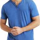 Lucky Brand Mens Venice Burnout Notch Neck Tee Shirt (Blue)