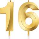 Birthday Candles Numeral Candles Cake Topper Decoration for Birthday Party Wedding Anniversary Celebration Supplies(Gold,16th)