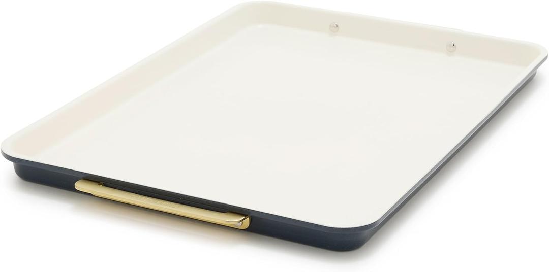 GreenPan Reserve Bakeware 13"x18" Half Baking Sheet Pan, Ceramic Nonstick Baking Pan, PFAS & BPA Free, Gold Handles, Durable Steel, Versatile & Space Saving Ovenware, Freezer to Oven Dish, Oxford Blue