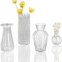 Mini Clear Glass Bud Vases Bulk,Small Ribbed Vintage Miniature Vases for Table Decorations Centerpieces,Flower Vase for Wedding Decor Rustic Decorative,4Pieces (Vertical bar 1.9 inches)