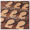 AerWo 20+pcs Good Lucky Horse Shoes with Kraft Tag, Metal Mini Craft Horseshoes Decorations for Rustic Vintage Wedding Party Decor Western Party Decorations