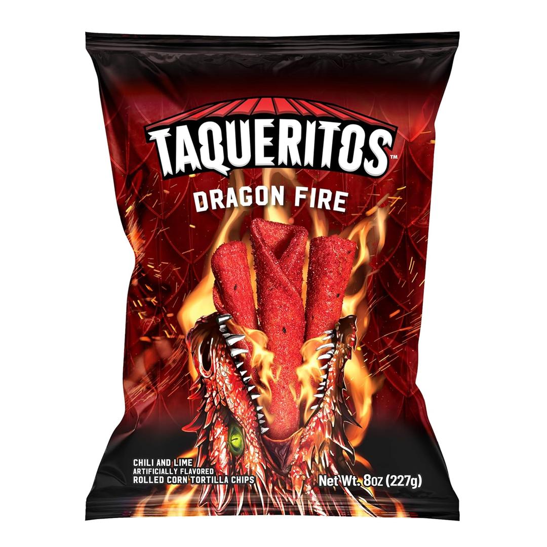 Taqueritos Dragon Fire, Spicy Rolled Corn Tortilla Chips, 8 oz (Pack of 1) BB Dec 28/26