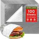 Extra Large - (100 Sheets) - Sandwich Wrapping Paper Sheets With Foil Backing - Burrito Wrappers Sandwich Paper Wrap - Food Wrapping Deli Sheets - 14 x 16 Inches