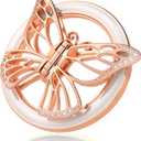 Magnetic Phone Grip for MagSafe, Butterfly Phone Grip Holder Finger Kickstand, Adapter Ring for MagSafe Included (Rosegold White)