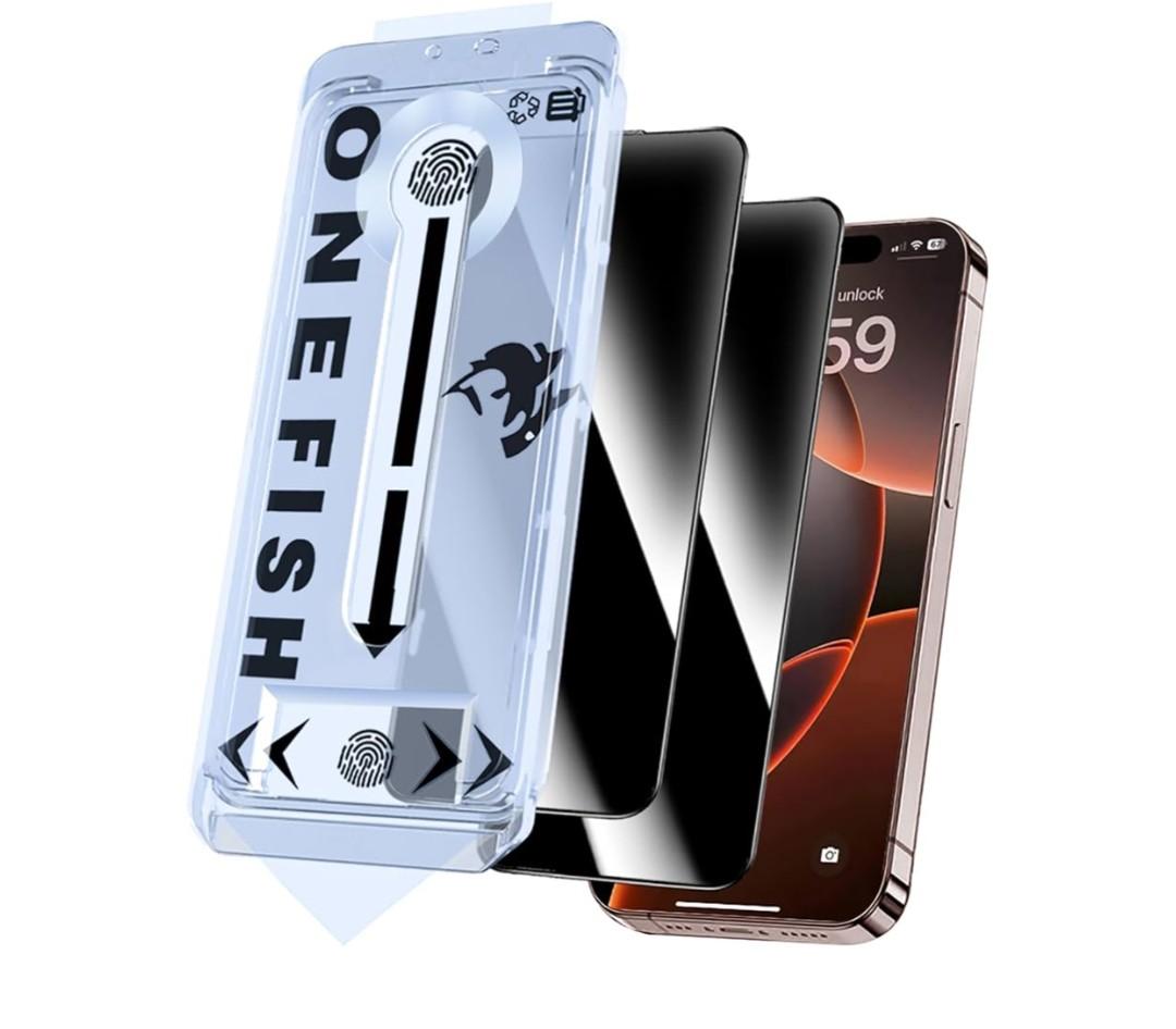 OneFish Privacy Screen Protector for iPhone 14 Pro / 15, 2Pack
Anti-Spy Tempered Glass Private Protection with Installation Frame , 9H Hardness Glass Scratch Resistant ，Anti-Fingerprint