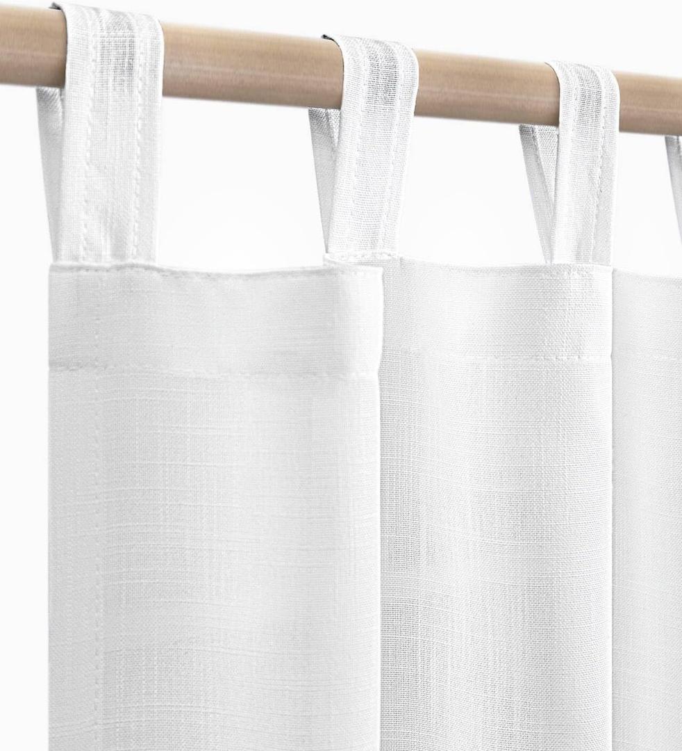 White Curtains 54 Inch Length for Kitchen Farmhouse 2 Panels Tab Top Casual Woven Linen Semi Sheer Short Cafe Tier Curtains for Bathroom Small Windows Basement Door Boho Rustic Decor 52x54 Long