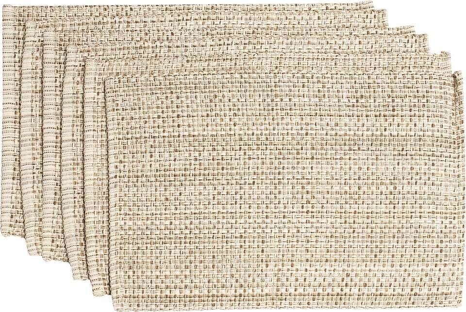 Sweet Home Collection 100% Cotton Placemats for Dining Room Rectangle Two Tone Woven Fabric 13" x 19" Soft Durable Table Mat Set, Set of 6, Eggshell OEKO-TEX STANDARD 100