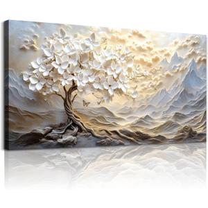 XIGUANGART White Tree of Life Canvas Wall Art Mountain Landscape Farmhouse Paintings Modern Minimalist Abstract Artwork for Walls Pictures for Living Room Bedroom Dining Room Office Home Wall Decor,40"L x 20"W, Abstract Tree Painting
