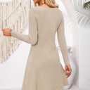 OUGES 2025 Fall Sweater Dress for Women Crew Neck Long Sleeve Knit Lightweight Casual Dresses (Large, Beige)