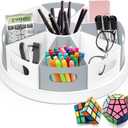 MeCids 360 Rotating Storage Organizer Desk Organizers Pen Holder 12 Lazy Susan Style Caddy with Removable Bins, for Home Office Supplies, Art Supplies, Make-up & Kitchen Use, with Card & Gift Box