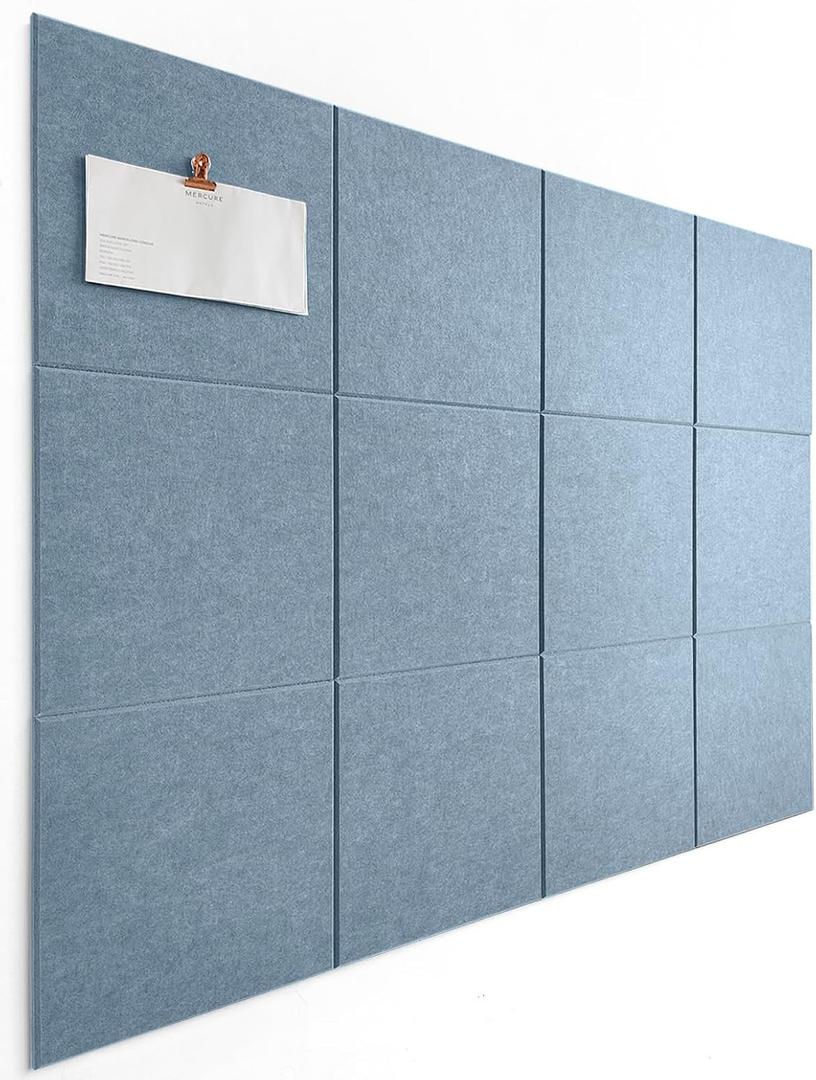 Large Cork Board Alternative - 47"x35" 12 Pack Felt Wall Tiles with Safe Removable Adhesive Tabs, Cork Wall Tiles Cork Board for Home Office Pin Board Tack Board 48 x 36 - Gray Blue (Flat-12 panels)