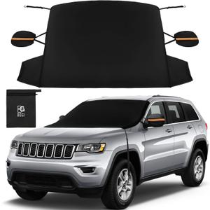 BOGI Windshield Cover for Ice and Snow, Heavy Duty 600D Windshield Snow Cover with 2 Mirror Covers Waterproof Car Cover for Snow Windshield Protector for Cars, SUVs, Trucks (77"x47")