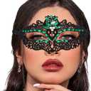 Tgirls Crystal Masquerade Mask Rhinestone Lace Mask Venetian Party Prom Ball Face Mask for Women (Green)
