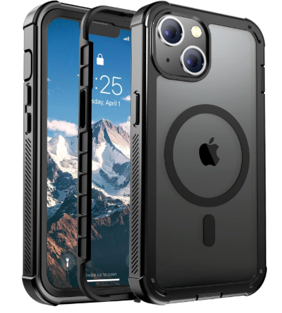 Magnetic for iPhone 13 Case, [Compatible with MagSafe][Military Grade Drop Protection][Heavy Duty Protection][Non-Slip][Shockproof] 2-Layer Durable Bumper Phone Case 6.1''-Black