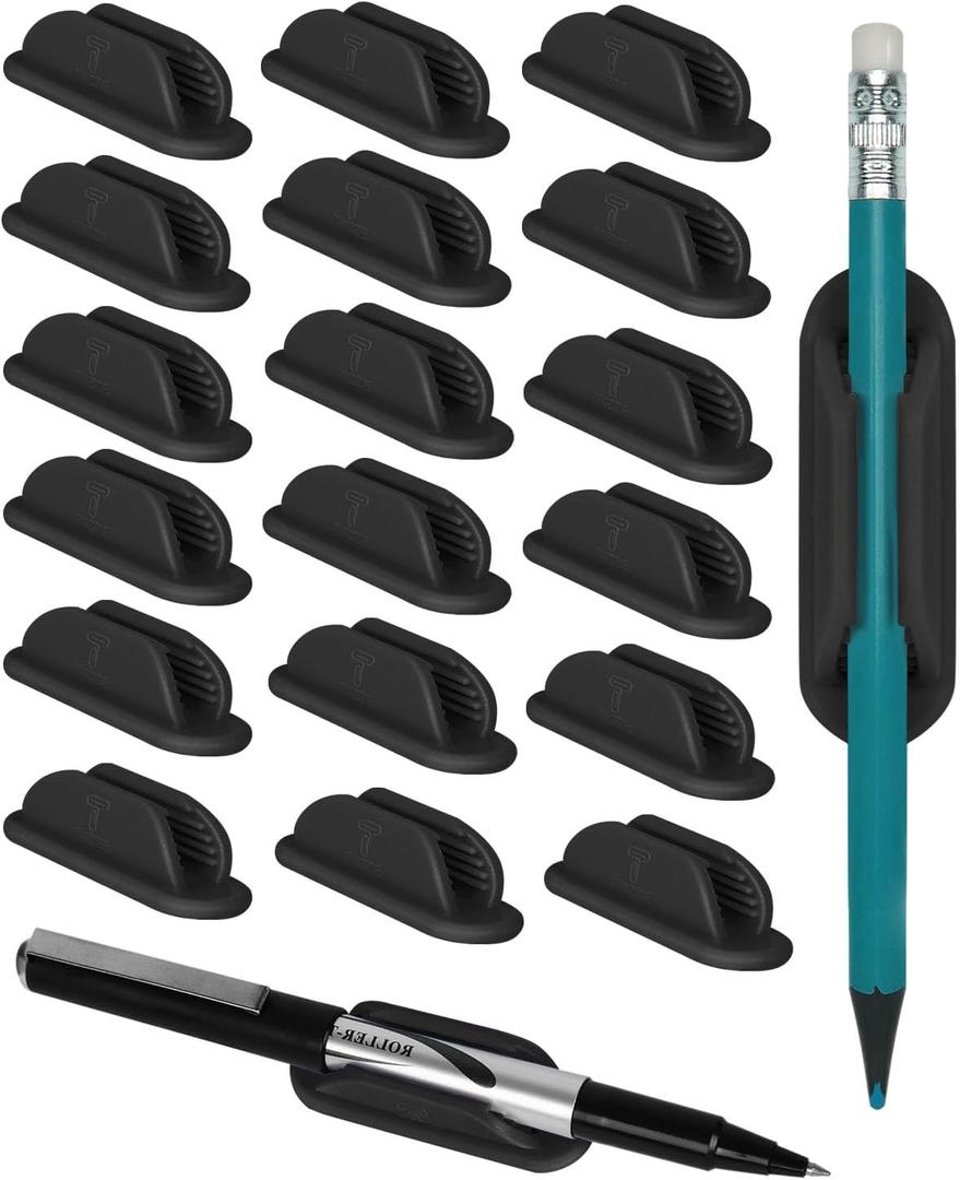 Tiizze Adhesive Pencil Holders for Desk Set of 20 - Silicone Pen Holder with Upgraded Acrylic Adhesive Pads - Flexible Desk Pencil Holder for Class Office Essentials Accessories, Teacher Supplies (Dark)