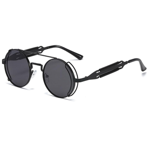 Steampunk Sunglasses Men Round Red Lens Punk Sun Glasses Black Metal Gothic Style Women UV400 Shades