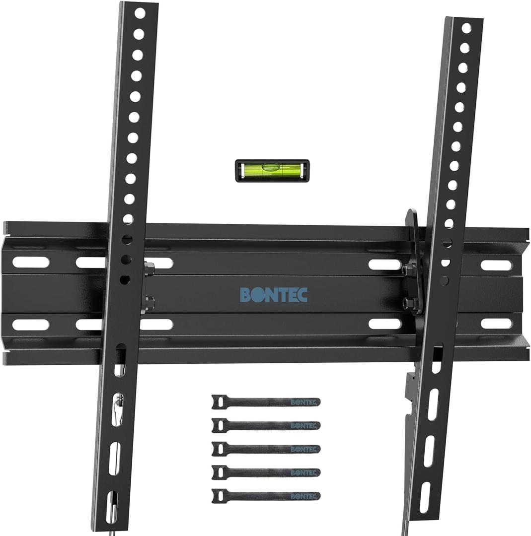 BONTEC TV Wall Mount Tilting for 23-60 inch TVs, Low Profile Design, Max VESA 400x400mm, Holds up to 115lbs, TV Mount for LCD LED OLED Flat Screens, Fixed Ultra Slim Bracket Fits 16" Studs