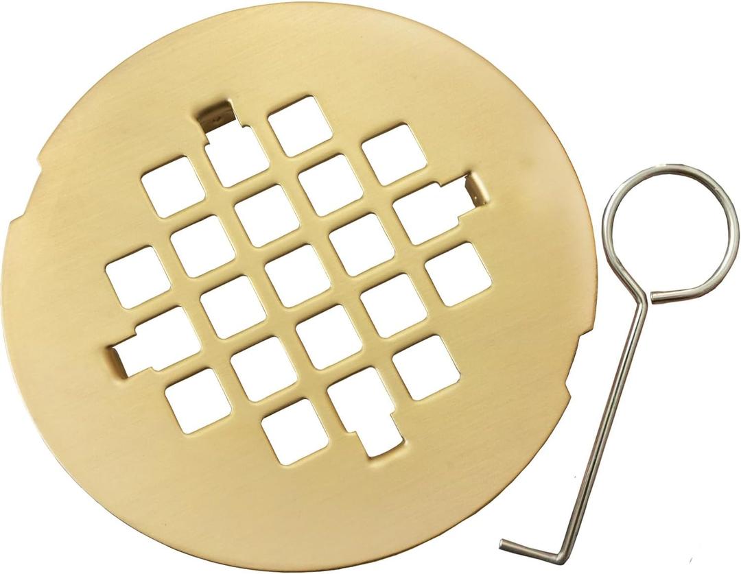 4-1/4" Snap-in Shower Drain Cover 304 Stainless Steel Round Replacement Floor Drain Cover, Drain Strainer, Lattic,with Hook(Brushed Gold)