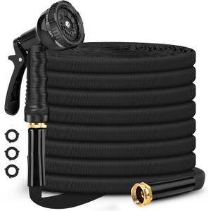 Itsonestep Garden Hose 100ft, Non-Expanding Water Hose Lightweight, Flexible Garden Hose with 10 Function Nozzle, Kink-Free, Sturdy, High-Pressure, Abrasion Resistant Hoses for Yard, Garden (Black)