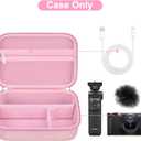 Canboc Carrying Camera Case for Sony ZV-1F/ ZV-1/ ZV-1II Vlog Digital Camera & Vlogger Accessory Kit Tripod, Travel Storage Bag with Strap, Mesh Pocket fit Cable, Pink