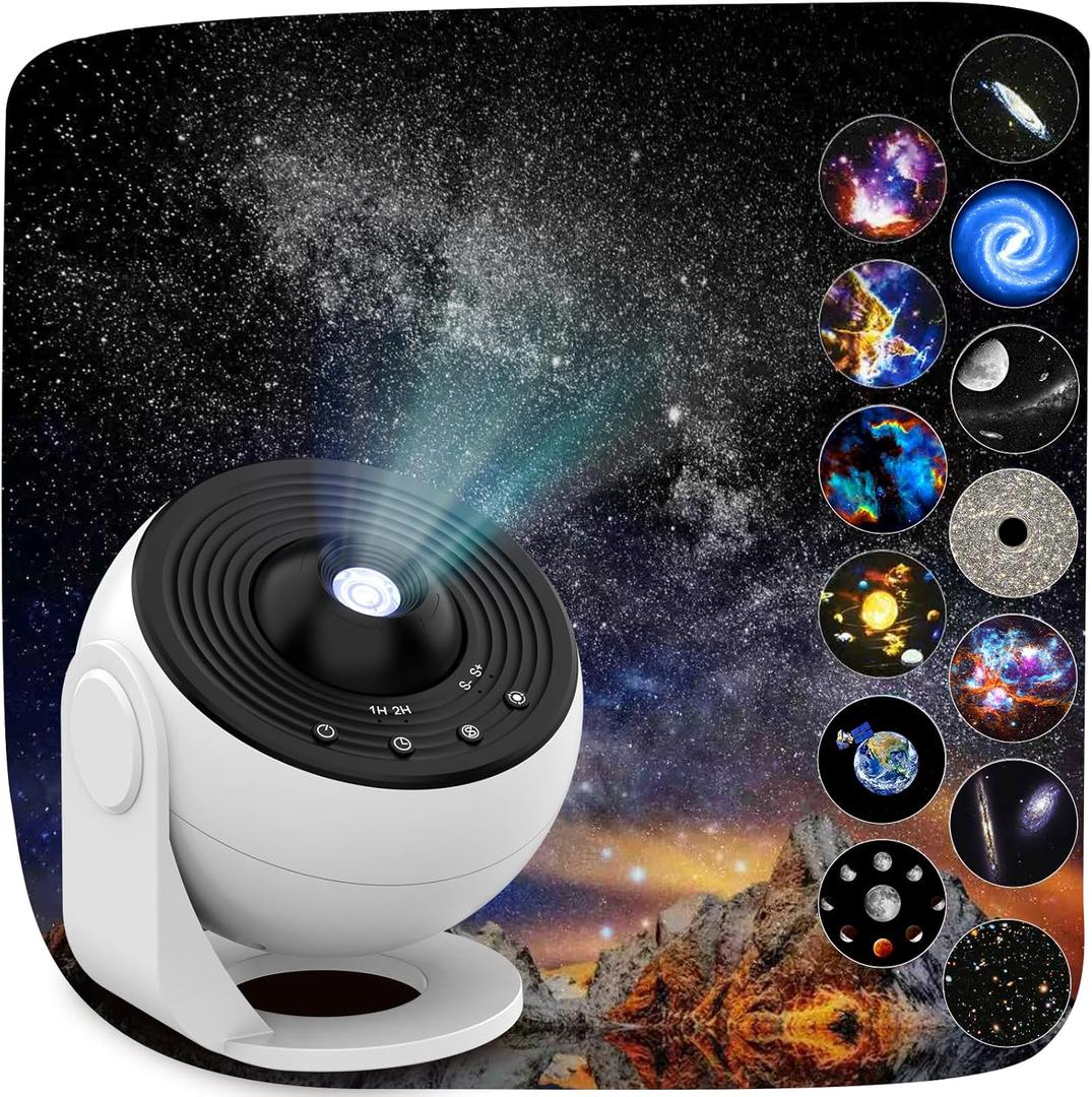 Galaxy Projector Pro, 13 in 1 Home Planetarium Galaxy Projector for Bedroom, Star Projector Galaxy Light with Timer, Adjustable Focus Night Light Projector (White / Black)